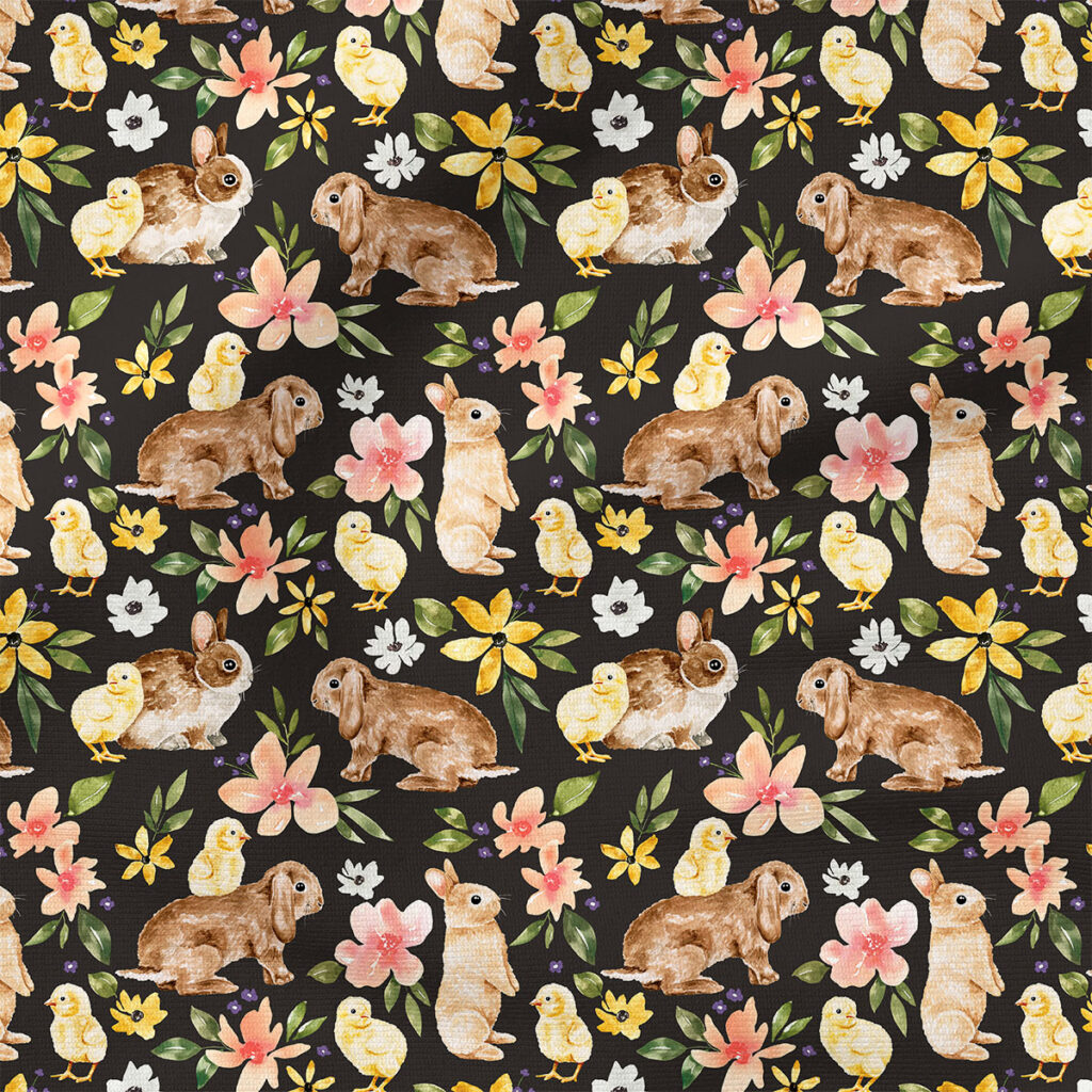 Bunnies and Chicks Floral (Black) | Holiday