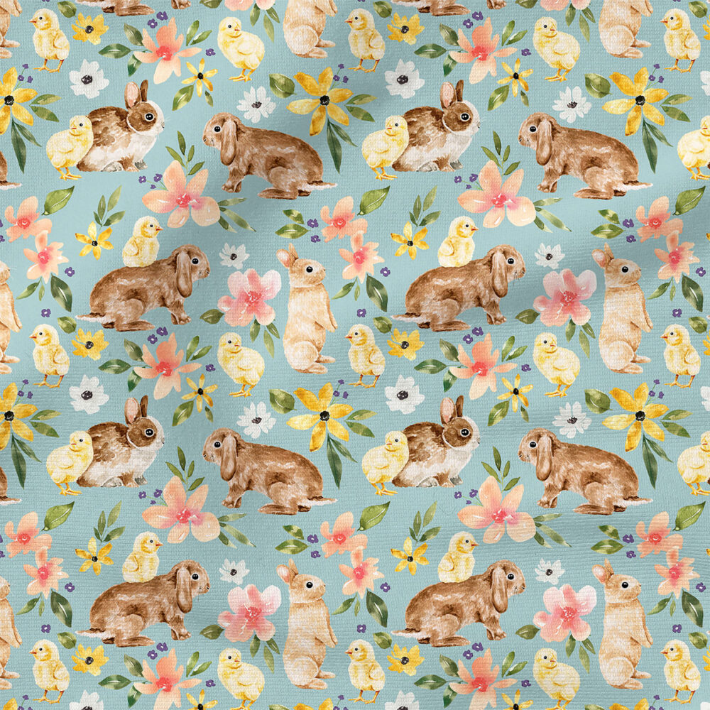 Bunnies and Chicks Floral (Blue) | Holiday