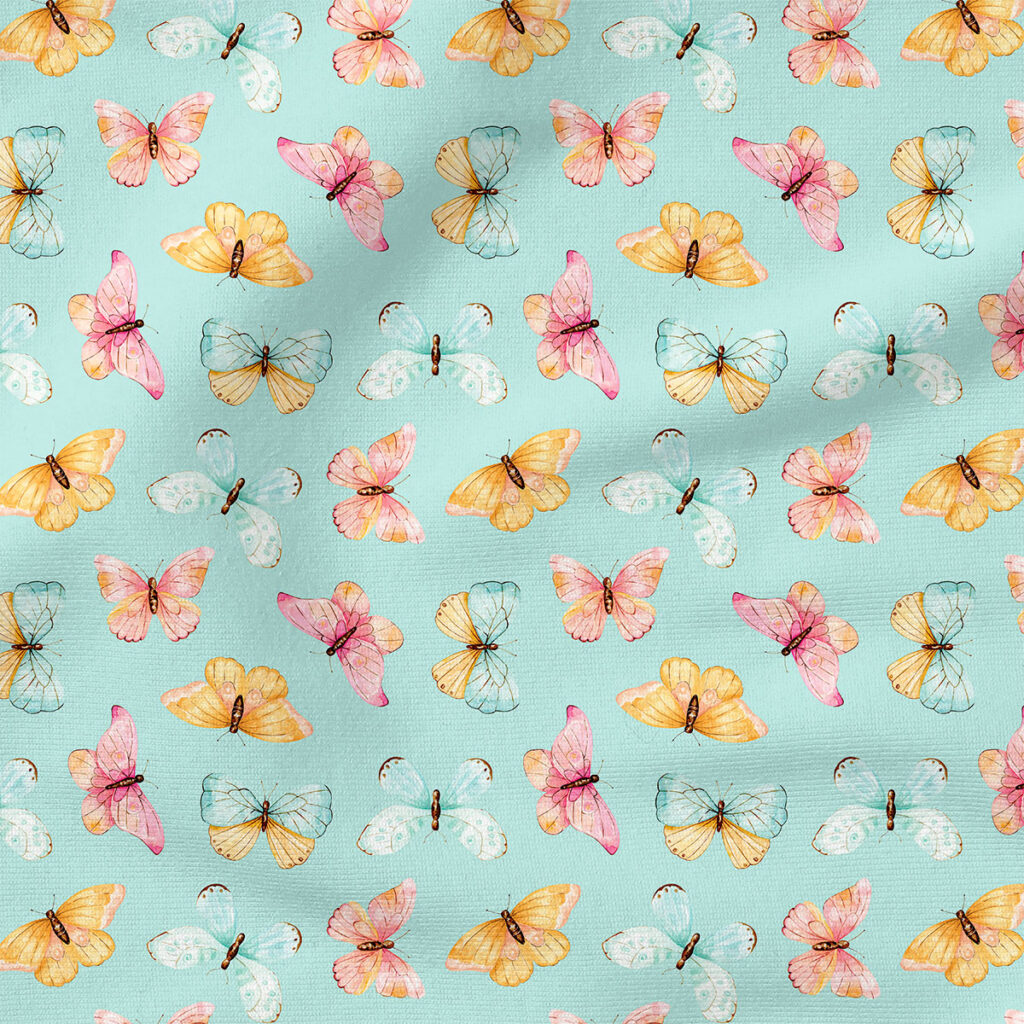 Butterflies (Aqua) | Insects Fabric Design | Cate and Rainn