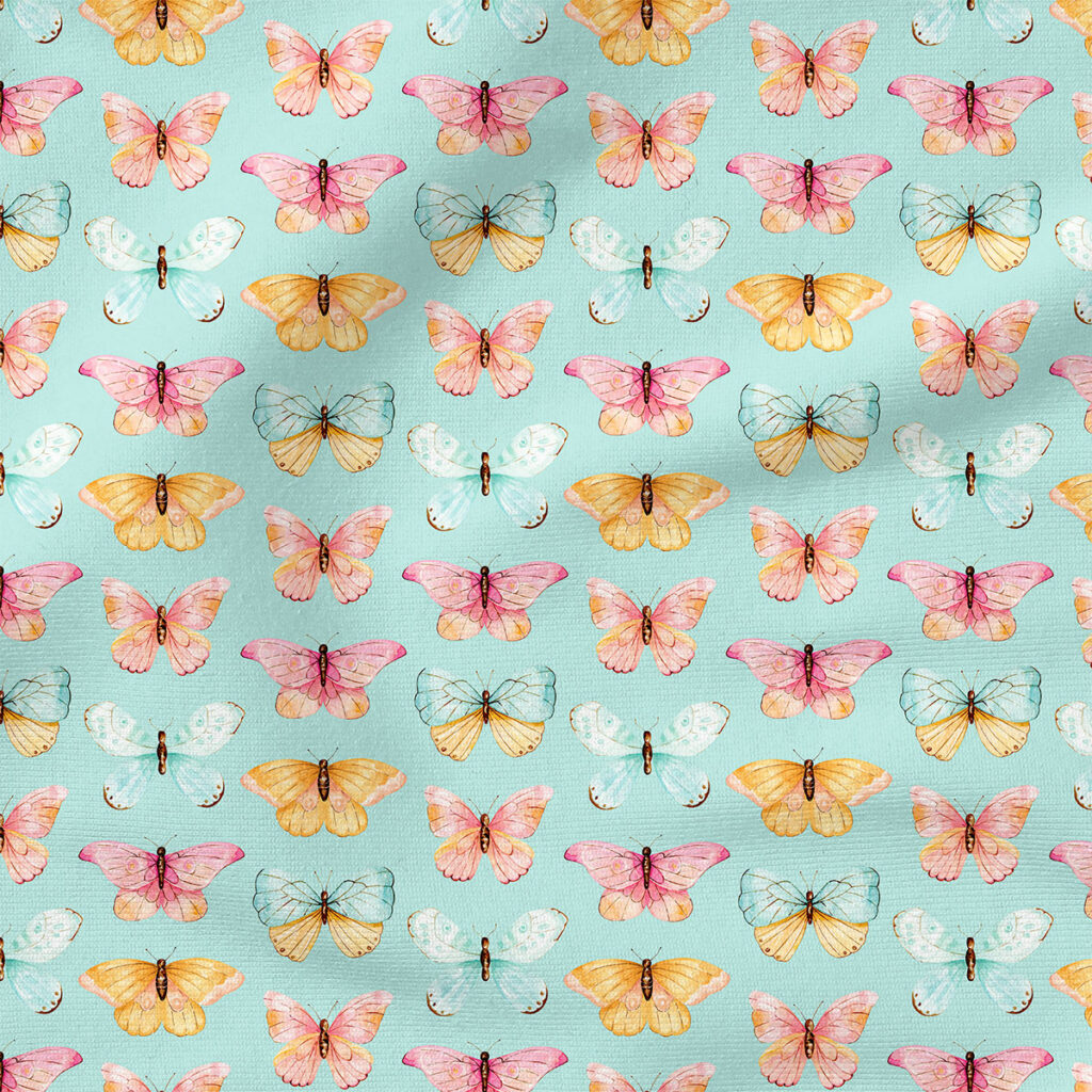 Butterfly Rows (Aqua) | Insects Fabric Design | Cate and Rainn