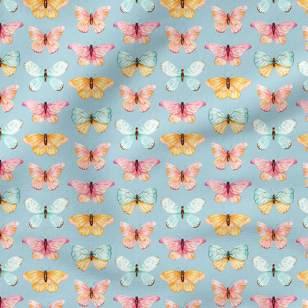 Butterfly Rows (Blue) | Insects Fabric Design | Cate and Rainn