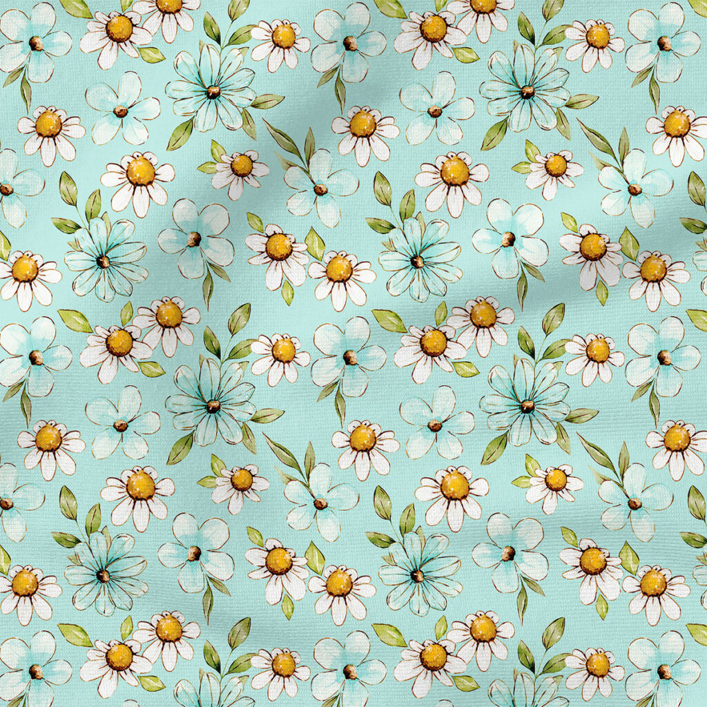 Daisy (Aqua) | Botanical Fabric Design | Cate and Rainn