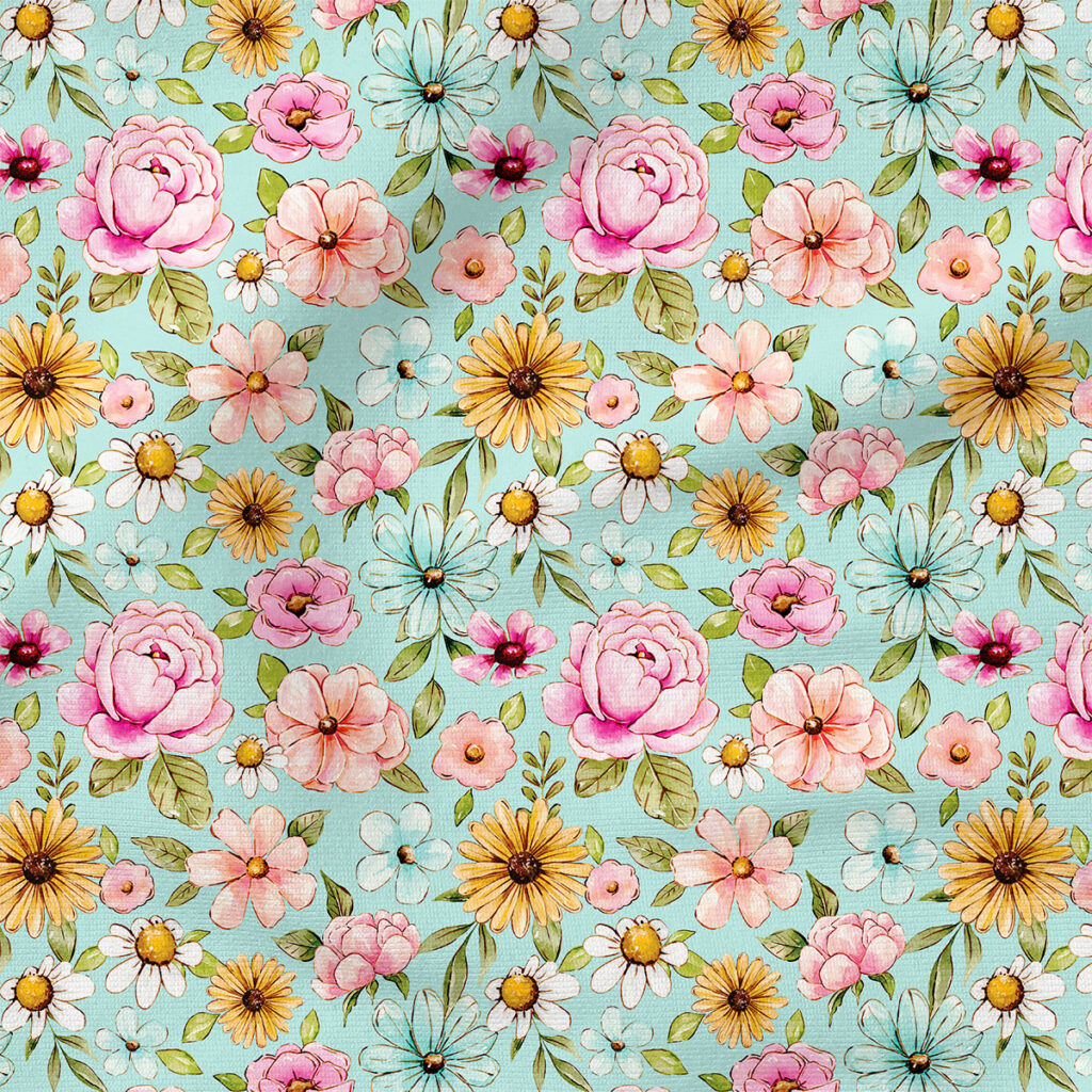 Penelope Flowers (Aqua) | Botanical Fabric Design | Cate and Rainn