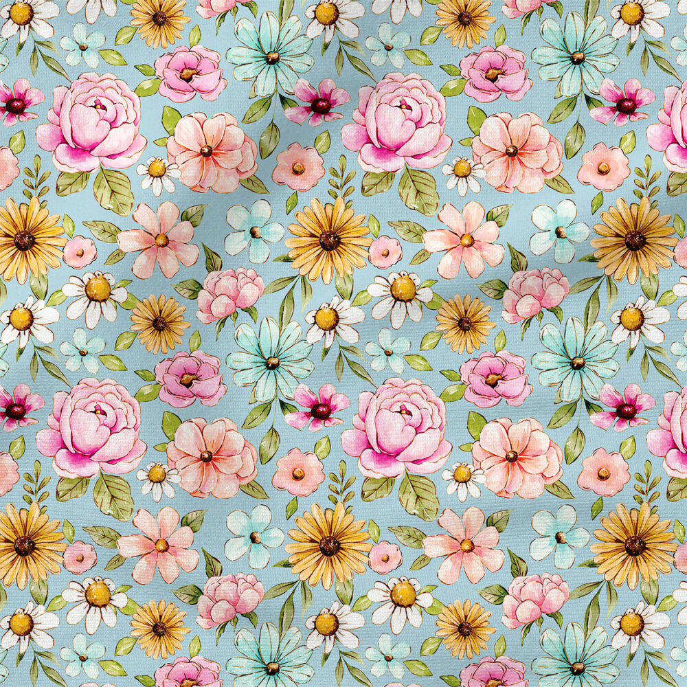 Penelope Flowers (Blue) | Botanical Fabric Design | Cate and Rainn