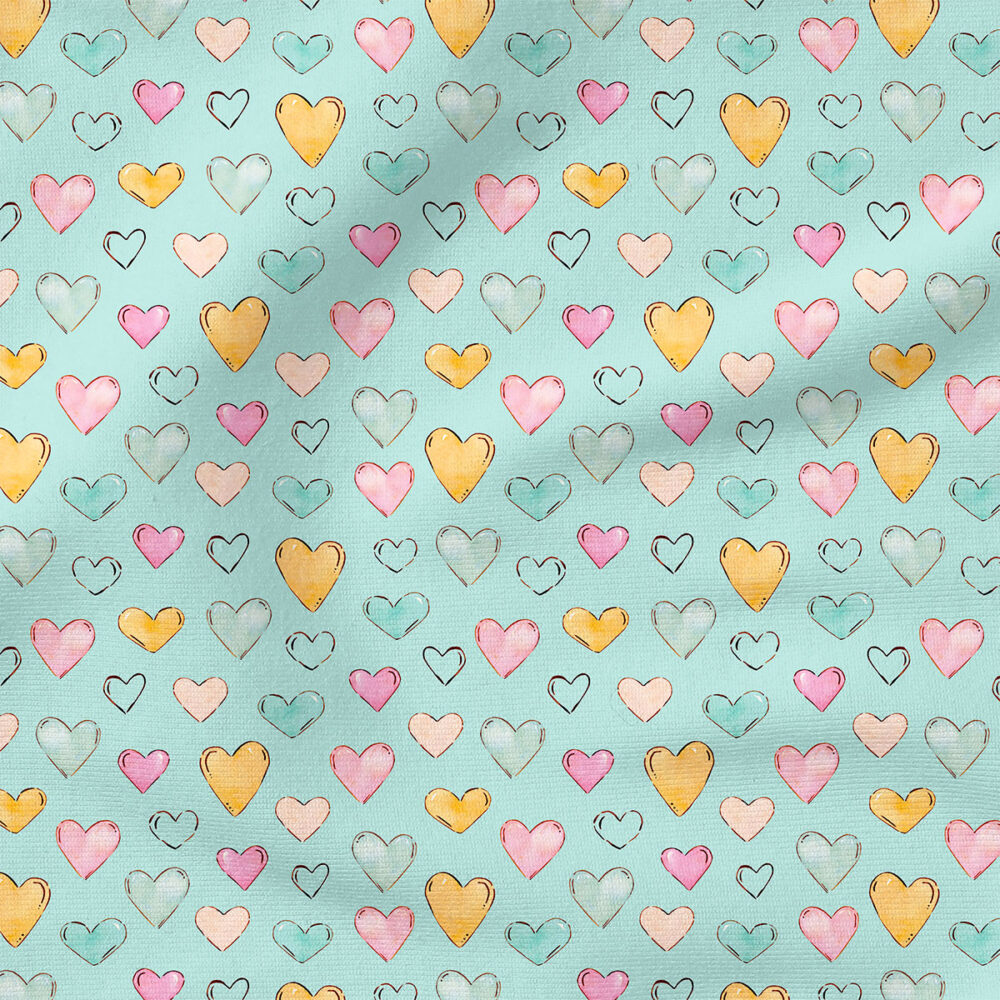 Penelope Hearts (Aqua) | Children Fabric Design | Cate and Rainn