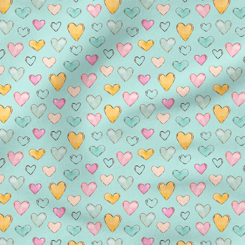 Penelope Hearts (Aqua) | Children Fabric Design | Cate and Rainn