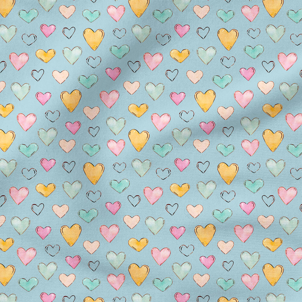 Penelope Hearts (Blue) | Children Fabric Design | Cate and Rainn