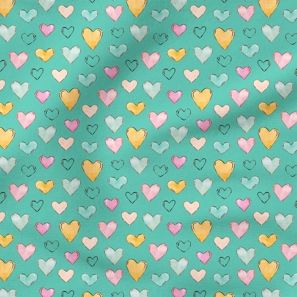 Penelope Hearts (Teal) | Children Fabric Design | Cate and Rainn