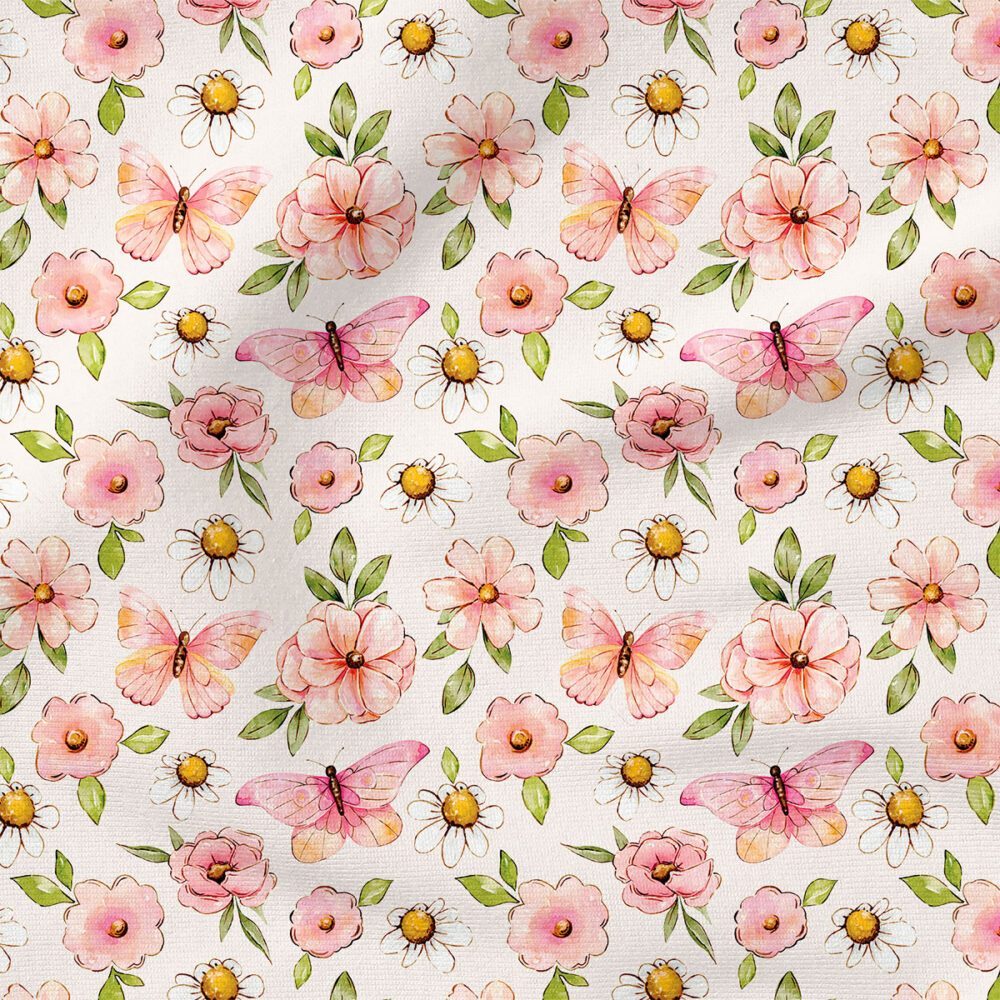 Pink Floral (Cream) | Botanical Fabric Design | Cate and Rainn