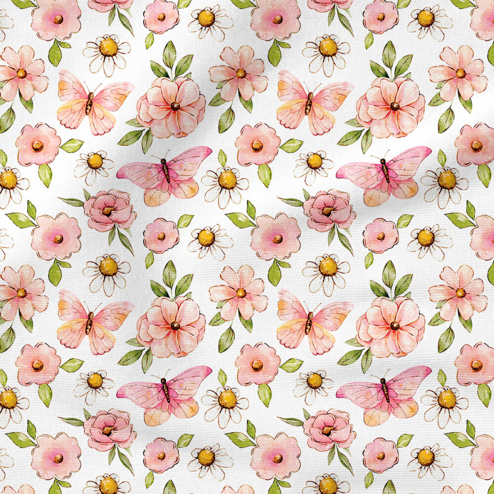 Pink Floral (White) | Botanical Fabric Design | Cate and Rainn