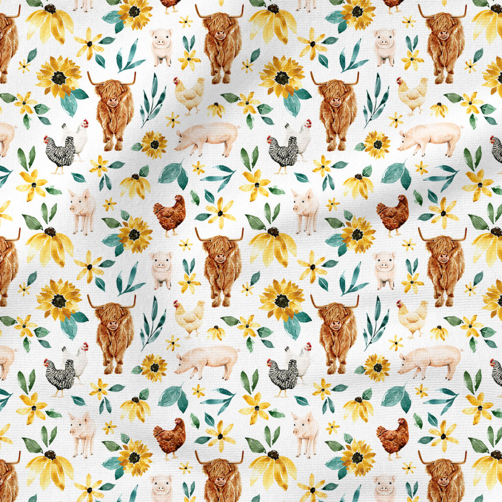 Farm Animals (White) | Botanical Fabric Design | Cate and Rainn