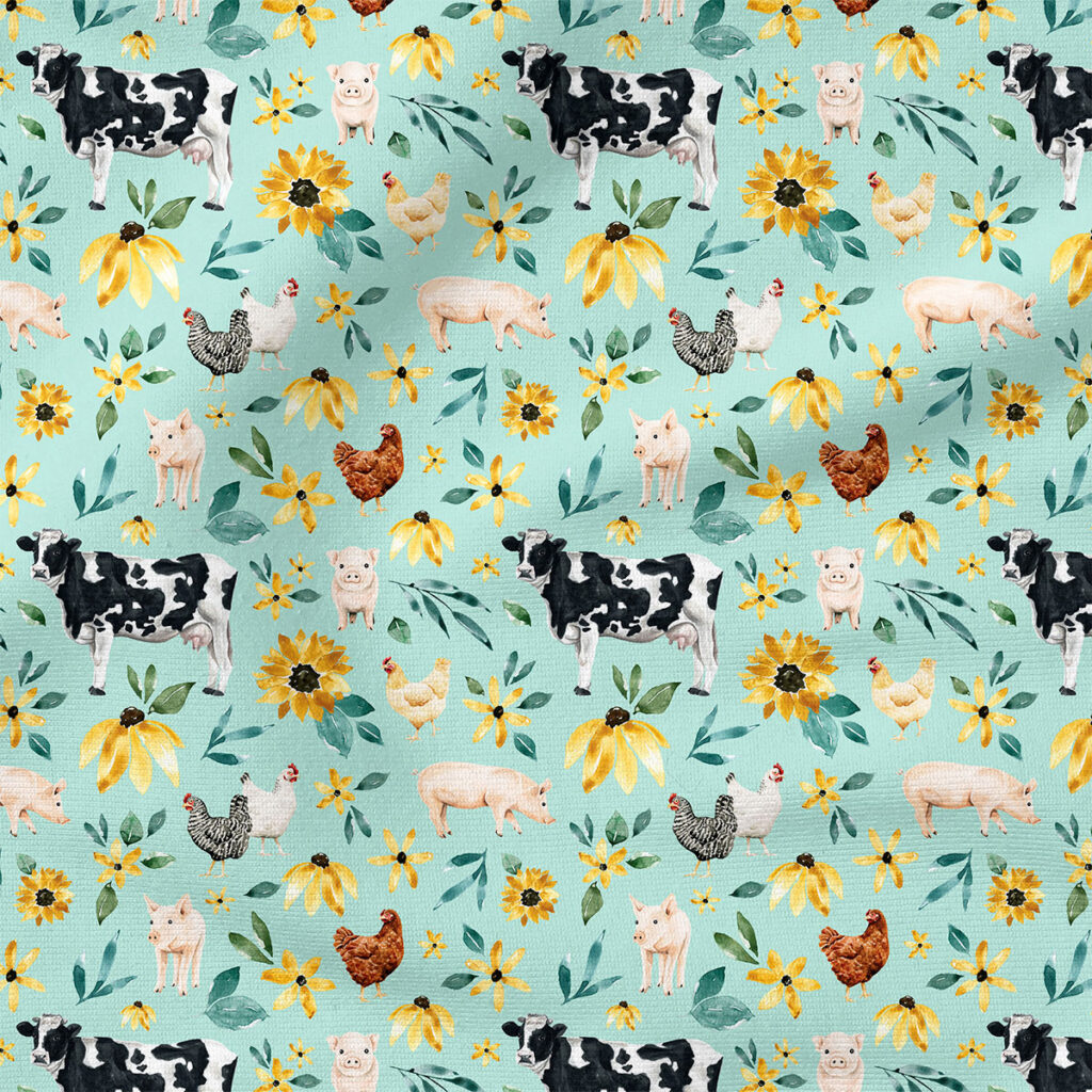 Farm Animals Holstein (Blue) | Botanical Fabric Design | Cate and Rainn