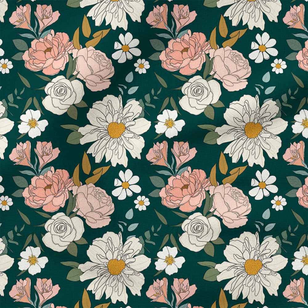 Claire Jewel Tone Floral (Green) | Botanical Fabric Design | Cate and Rainn