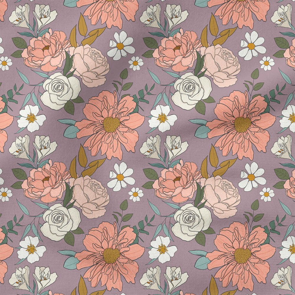 Claire Jewel Tone Floral (Purple) | Botanical Fabric Design | Cate and Rainn