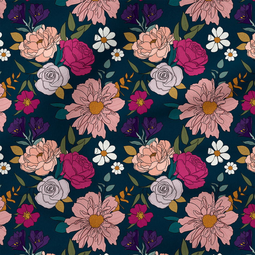 Claire Jewel Tone Floral (Teal) | Botanical Fabric Design | Cate and Rainn