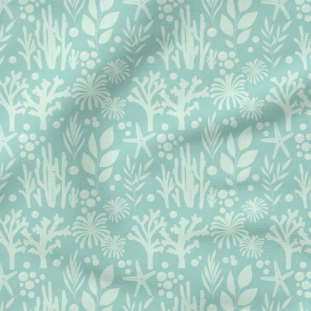 Mermaid Muse Coral (Aqua Blue) | Botanical Fabric Design | Cate and Rainn