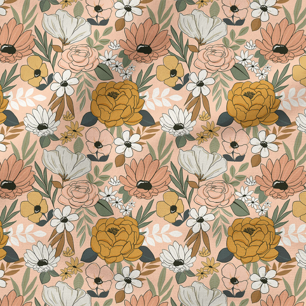 Boho Floral (Blush Pink) | Botanical Fabric Design | Cate and Rainn