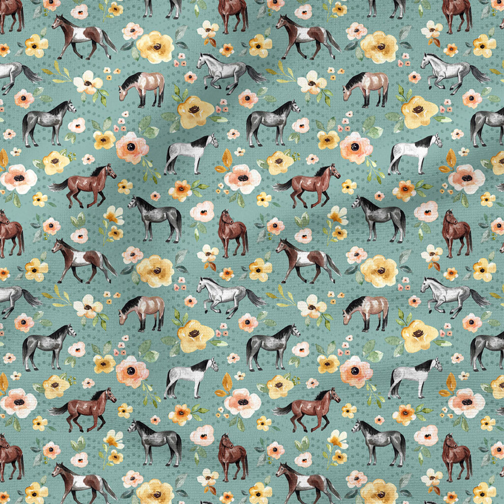 Sunrise Floral Horses (Country Blue) | Spring