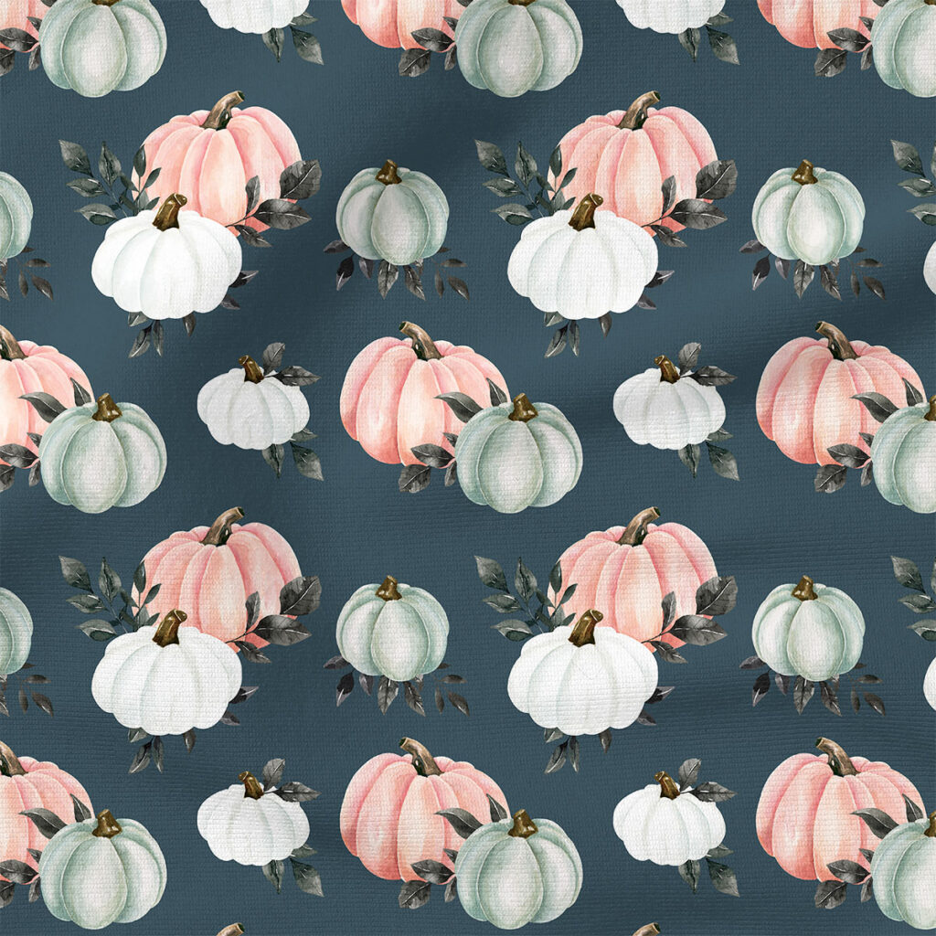 Pumpkins (Pink Night Blue) | Seasonal Fabric Design | Cate and Rainn