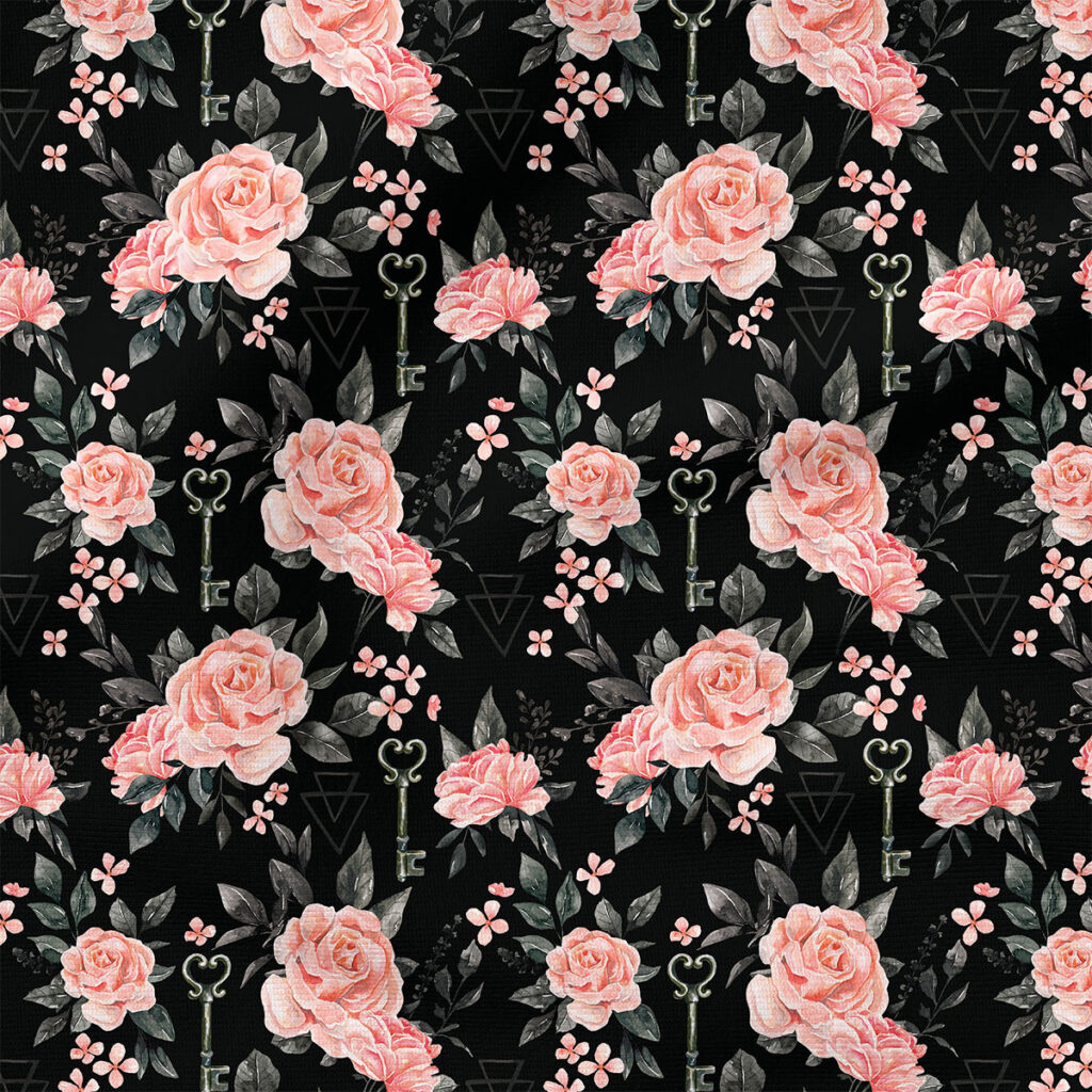 Roses (Black) | Botanical Fabric Design | Cate and Rainn