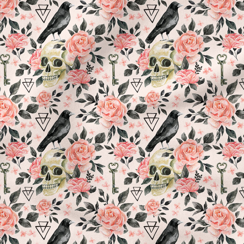 Skull Floral (Pink) | Botanical Fabric Design | Cate and Rainn