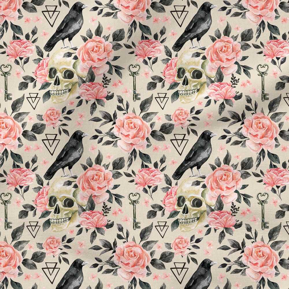 Skull Floral (Taupe) | Botanical Fabric Design | Cate and Rainn