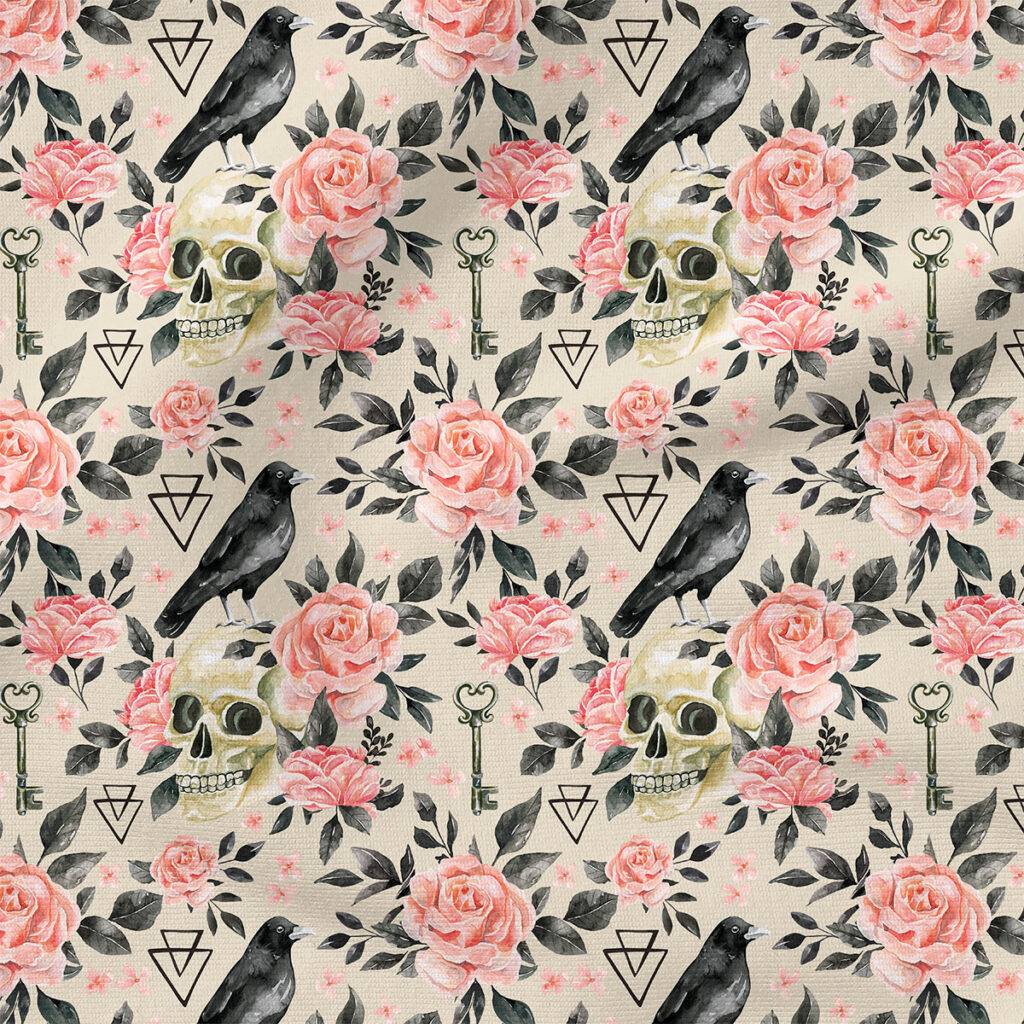 Skull Floral (Taupe) | Botanical Fabric Design | Cate and Rainn