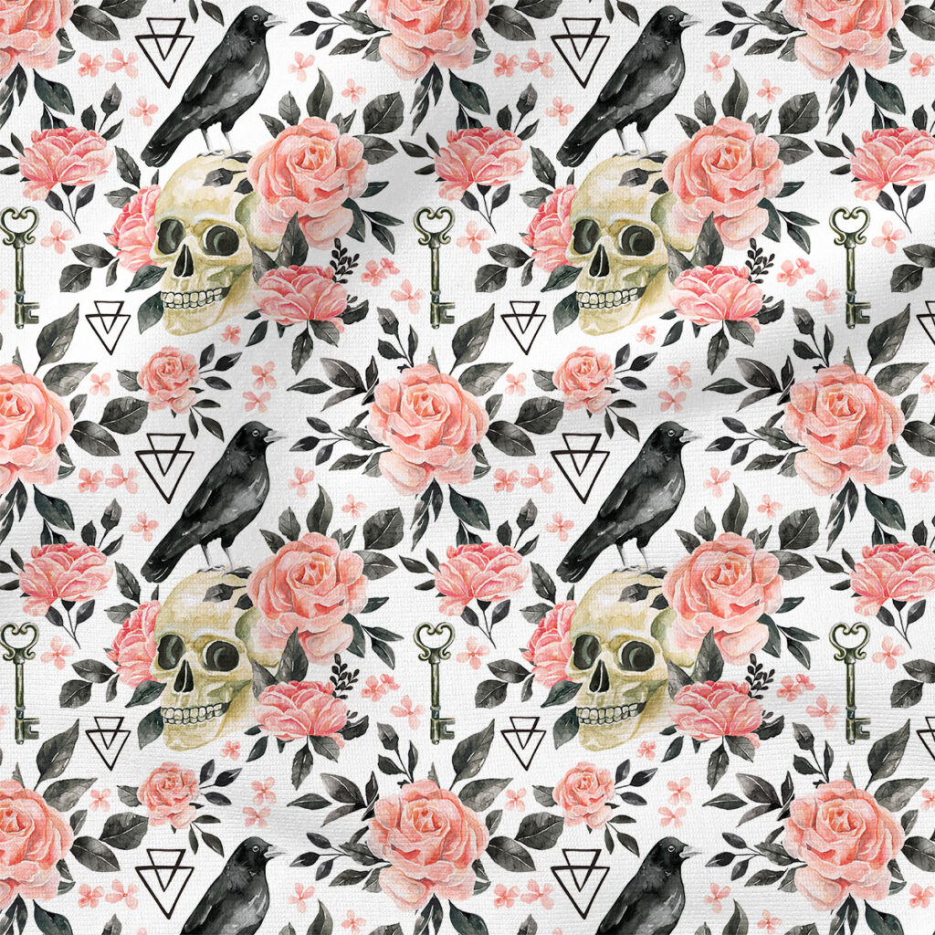 Skull Floral (White) | Botanical Fabric Design | Cate and Rainn