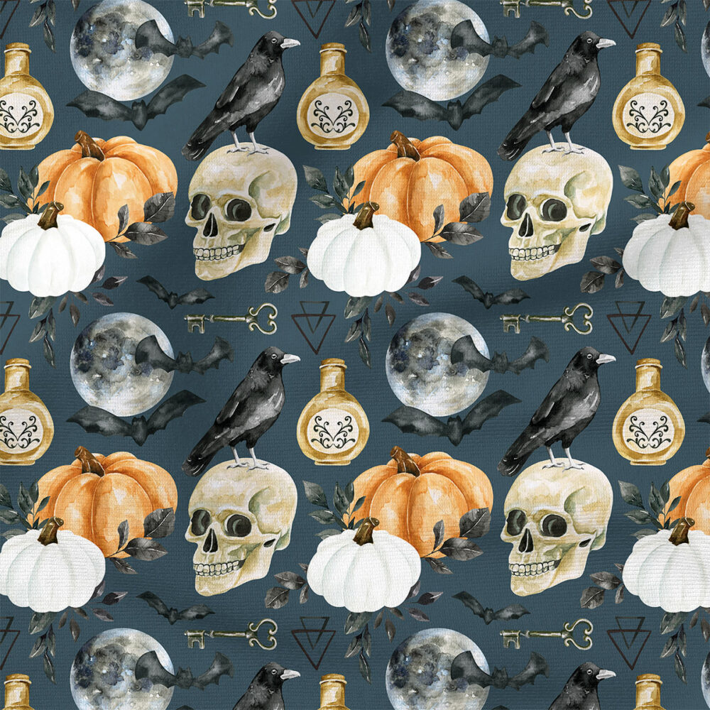 Spooky (Blue) | Seasonal Fabric Design | Cate and Rainn