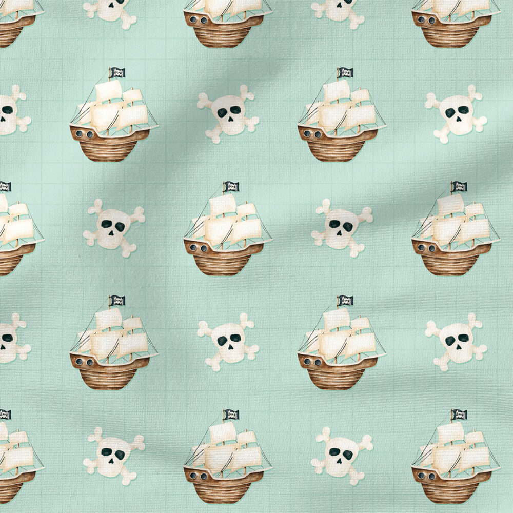 Jolly Roger (Aqua) | Nautical Fabric Design | Cate and Rainn