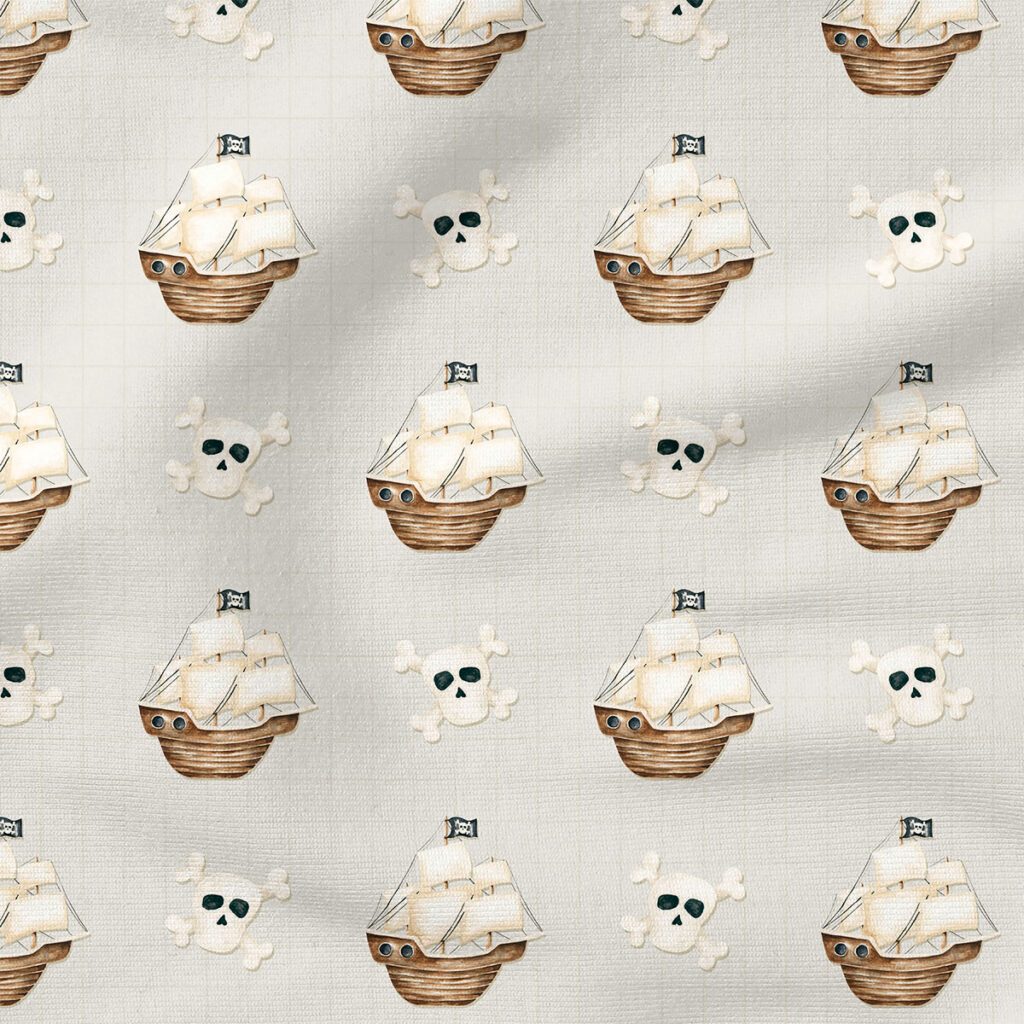 Jolly Roger (Taupe) | Nautical Fabric Design | Cate and Rainn