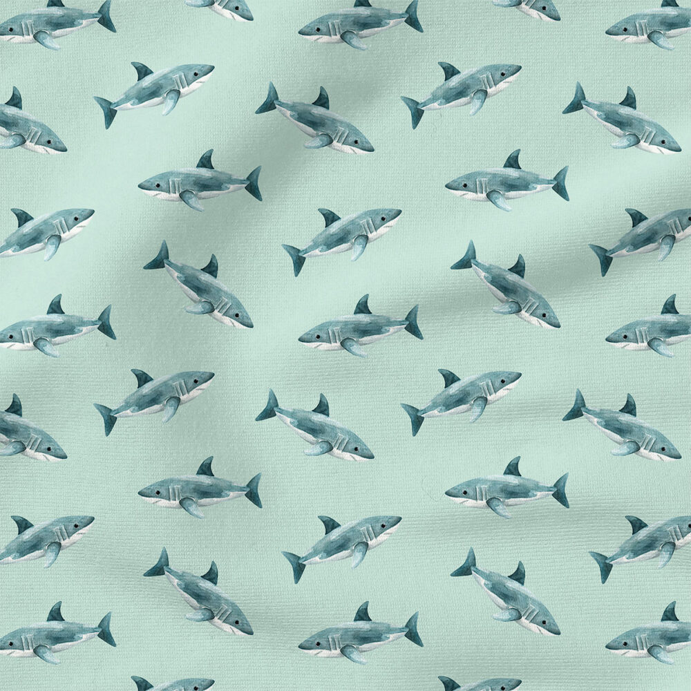 Sharks (Aqua) | Nautical Fabric Design | Cate and Rainn