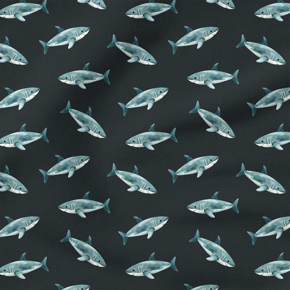 Sharks (Black) | Nautical Fabric Design | Cate and Rainn