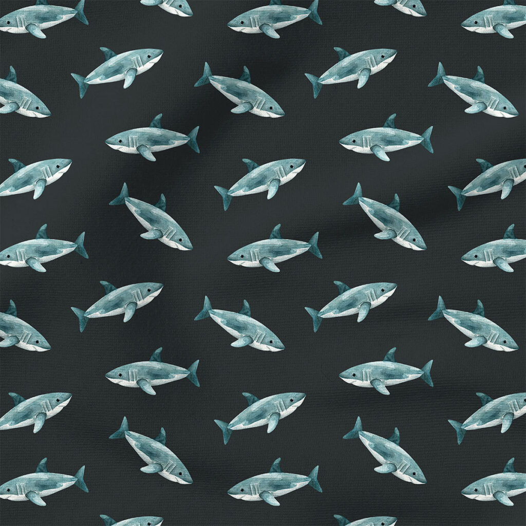 Sharks (Black) | Nautical Fabric Design | Cate and Rainn