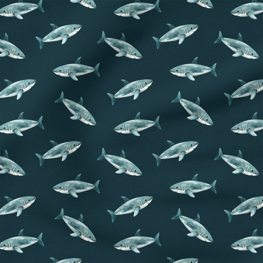 Sharks (Dark Blue) | Nautical Fabric Design | Cate and Rainn