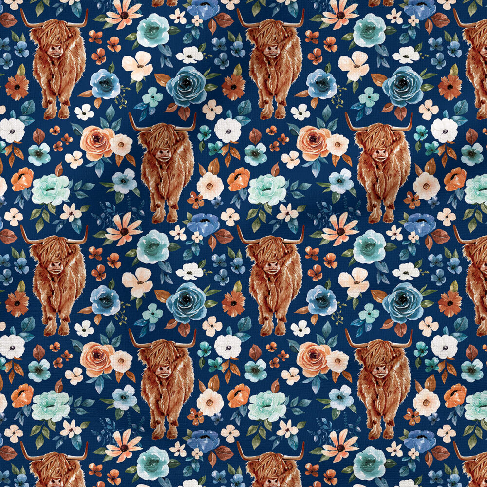 Highland Cow Floral (Blue) | Botanical