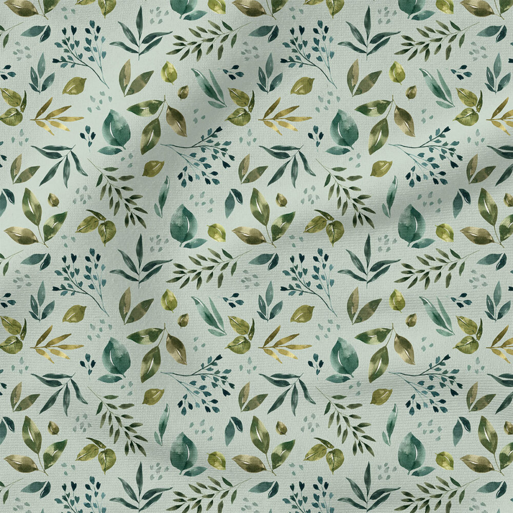 Leaves (Mint Blue) | Botanical Fabric Design | Cate and Rainn