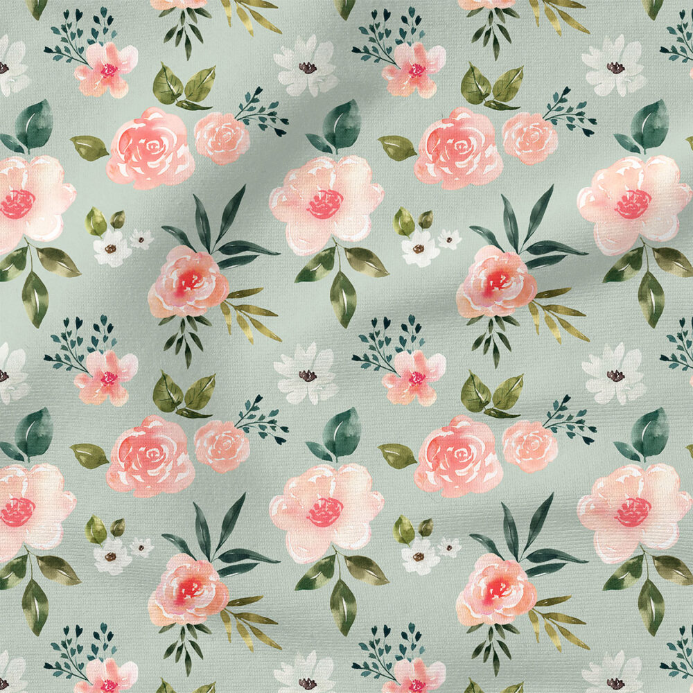 Vintage Spring Floral (Mint Blue) | Botanical Fabric Design | Cate and Rainn