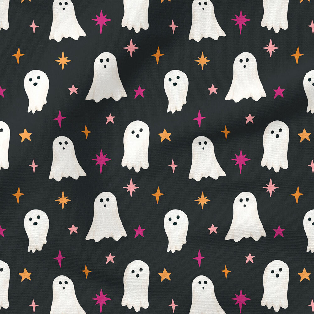 Ghost Sparkles (Black Colorful) | Holiday Fabric Design | Cate and Rainn