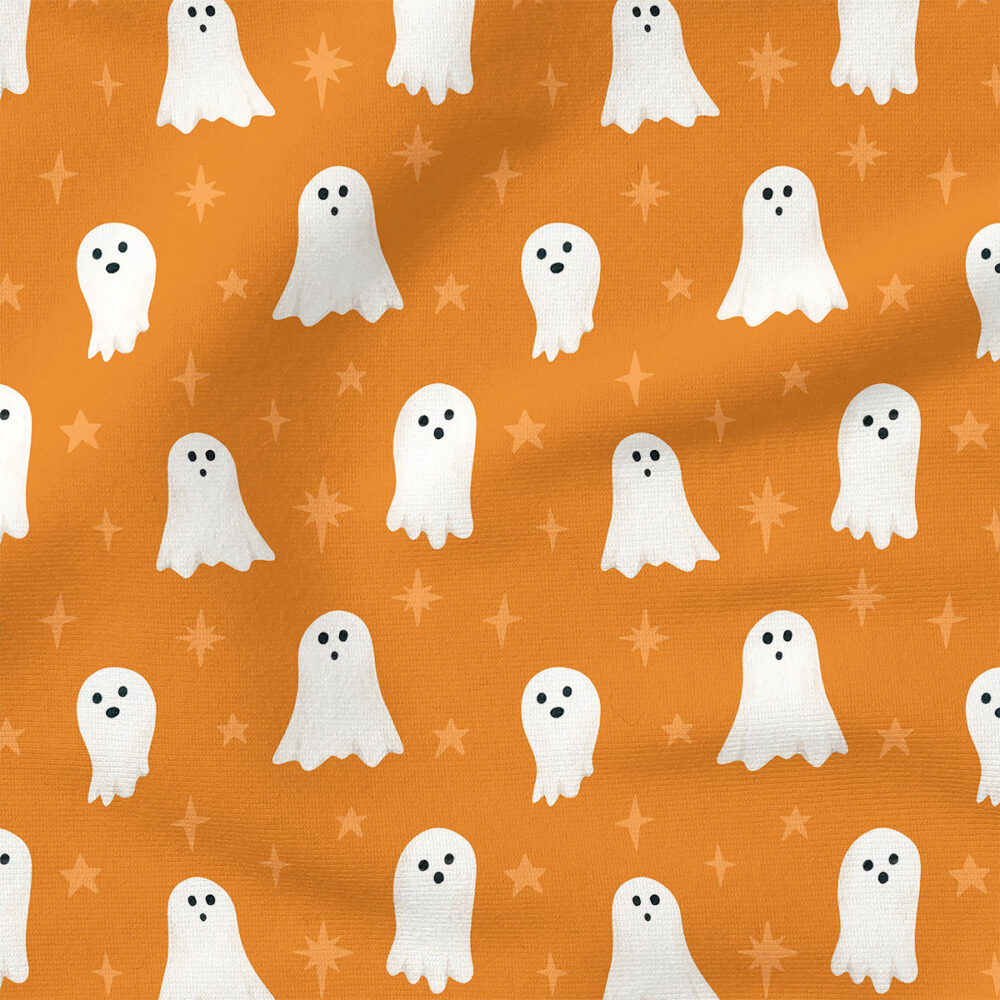 Ghost Sparkles (Orange) | Holiday Fabric Design | Cate and Rainn