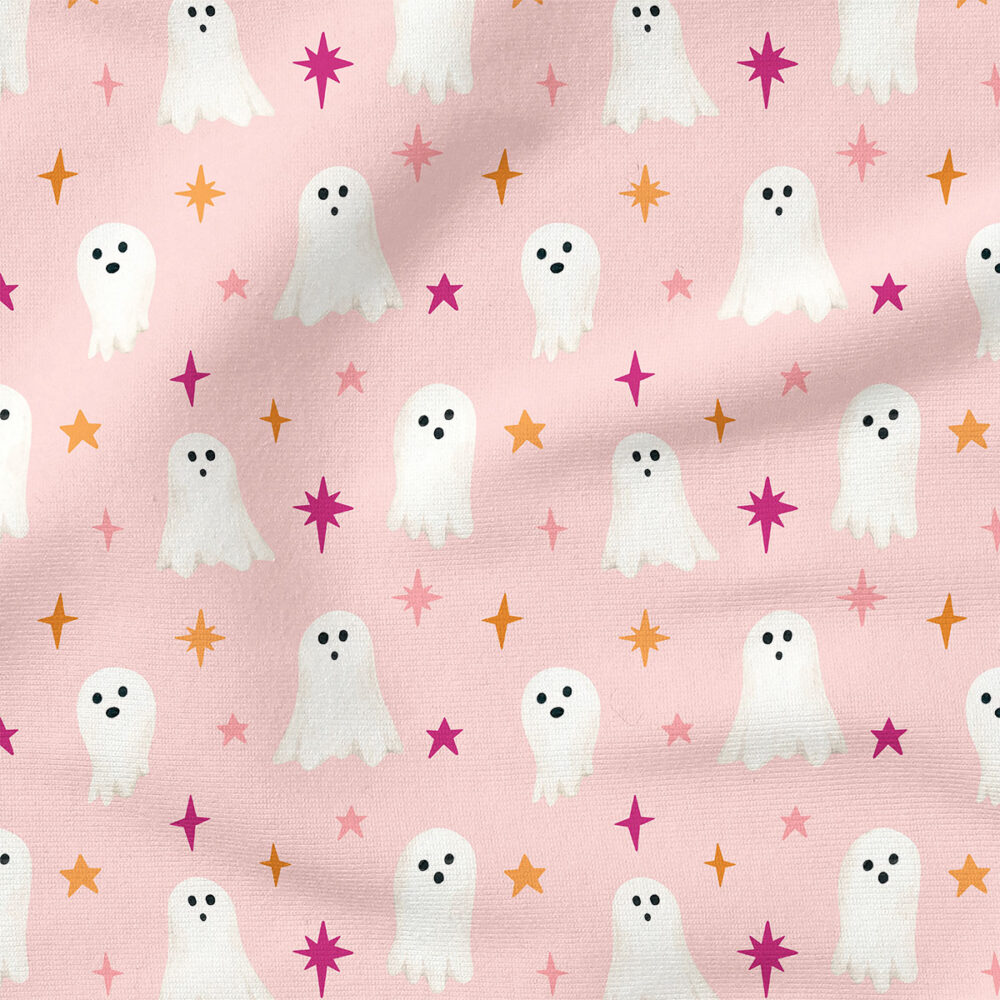 Ghost Sparkles (Pink) | Holiday Fabric Design | Cate and Rainn