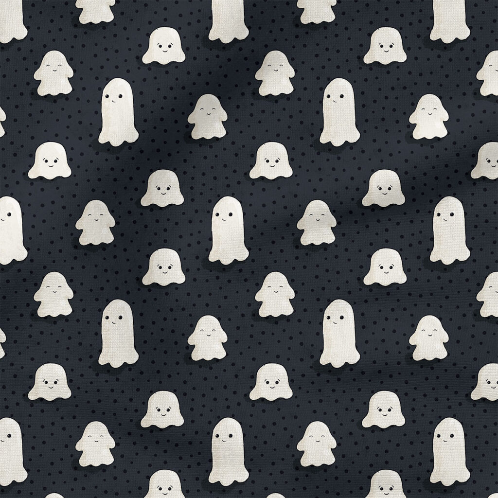 Halloween Little Ghosts (Black) | Holiday Fabric Design | Cate and Rainn