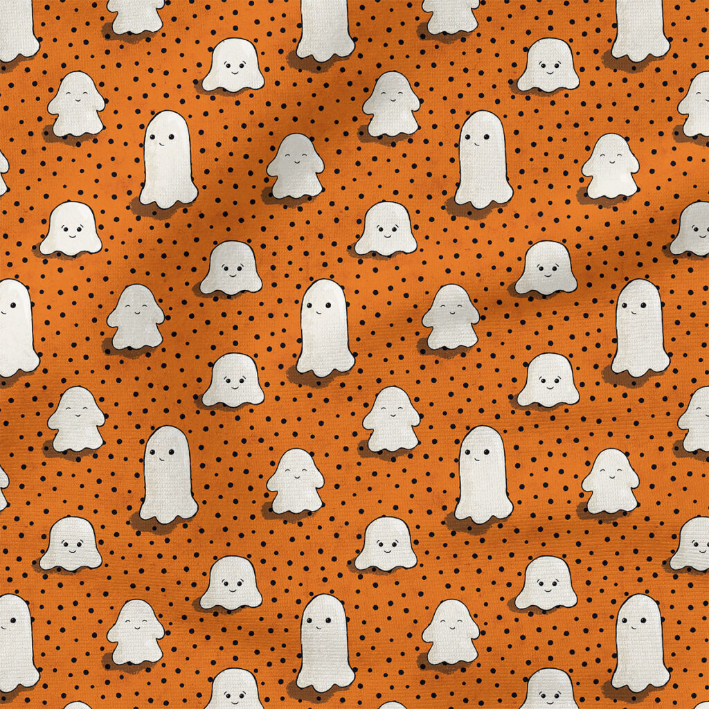 Halloween Little Ghosts (Orange Black) | Holiday Fabric Design | Cate and Rainn