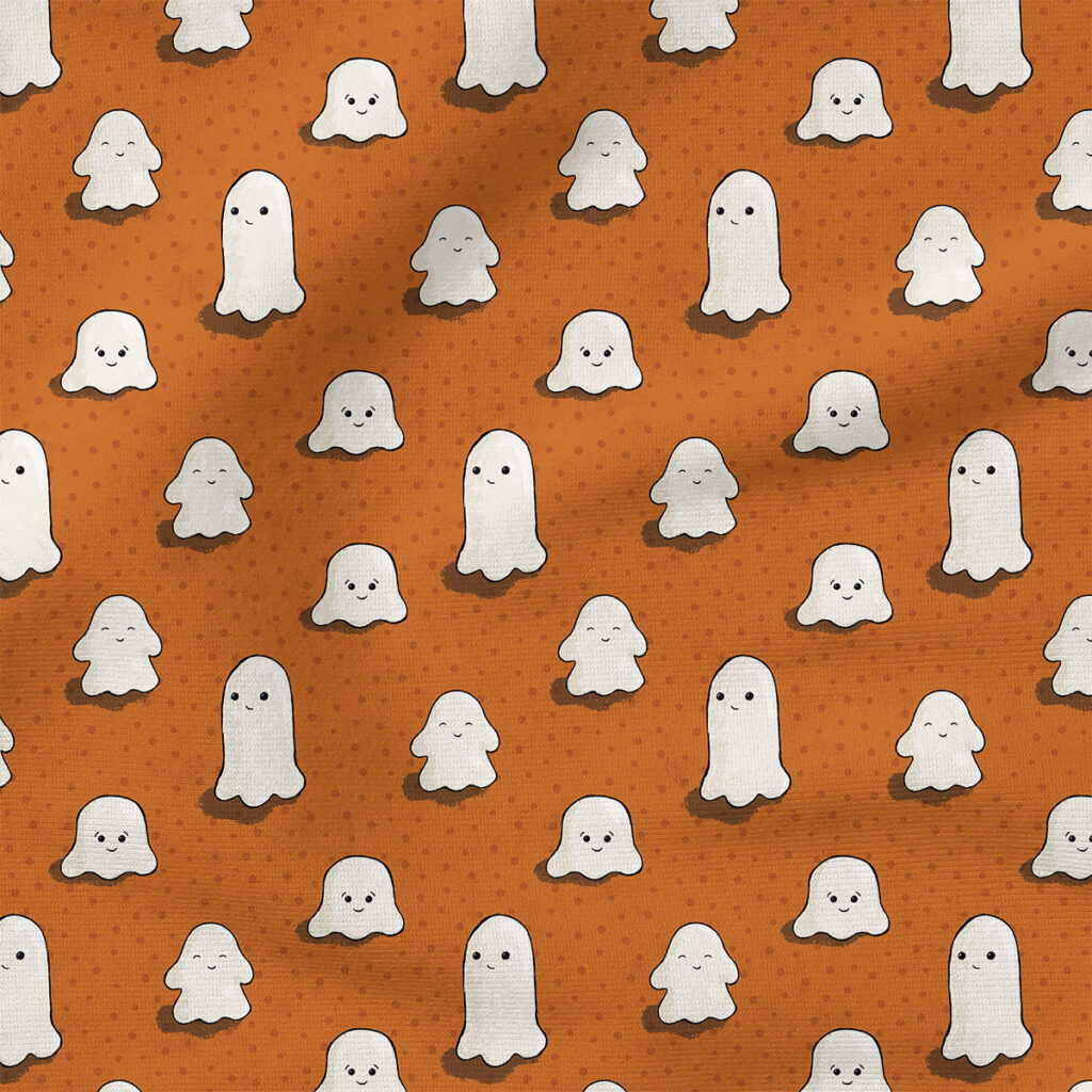 Halloween Little Ghosts (Orange) | Holiday Fabric Design | Cate and Rainn