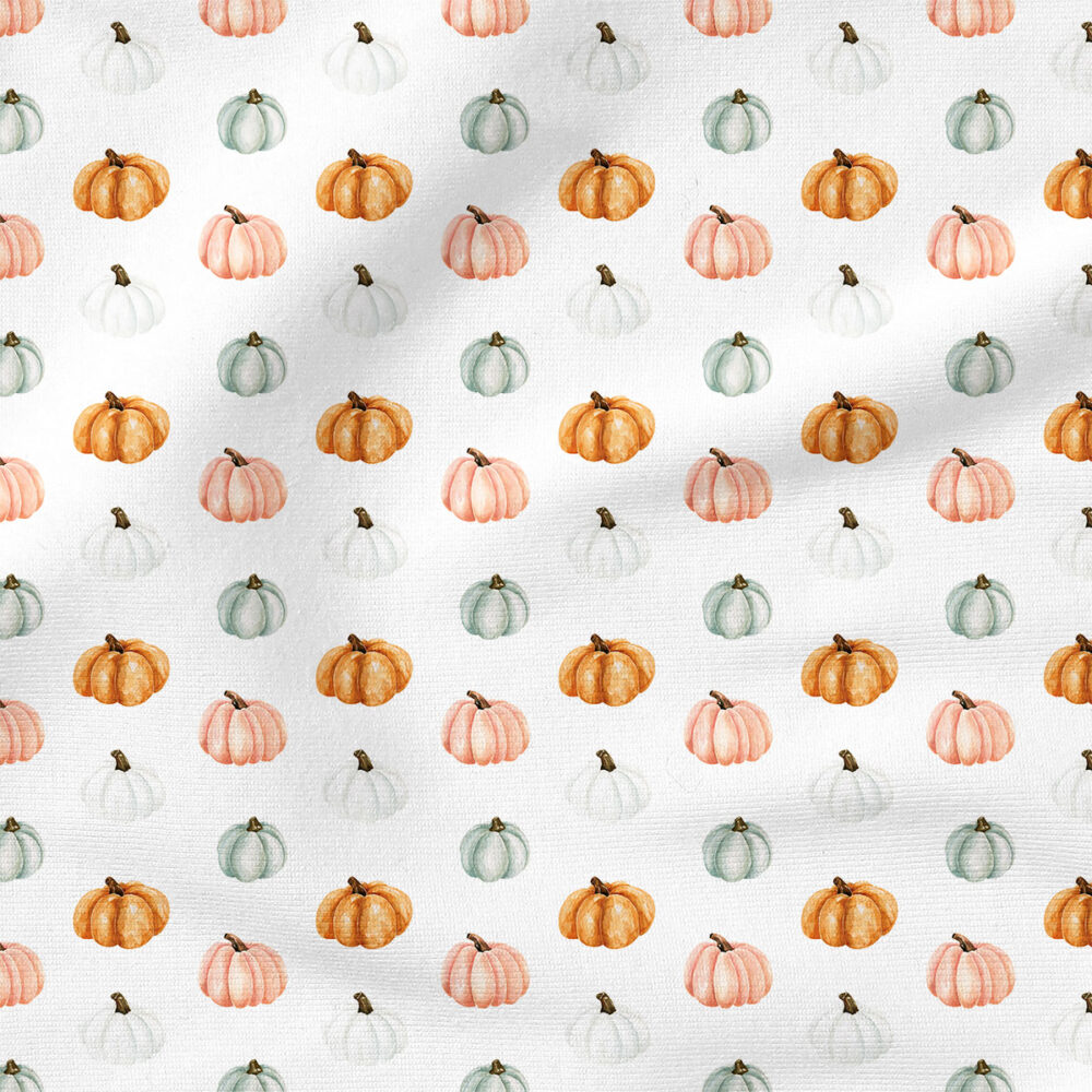 Colorful Pumpkins (White) | Autumn Fabric Design | Cate and Rainn