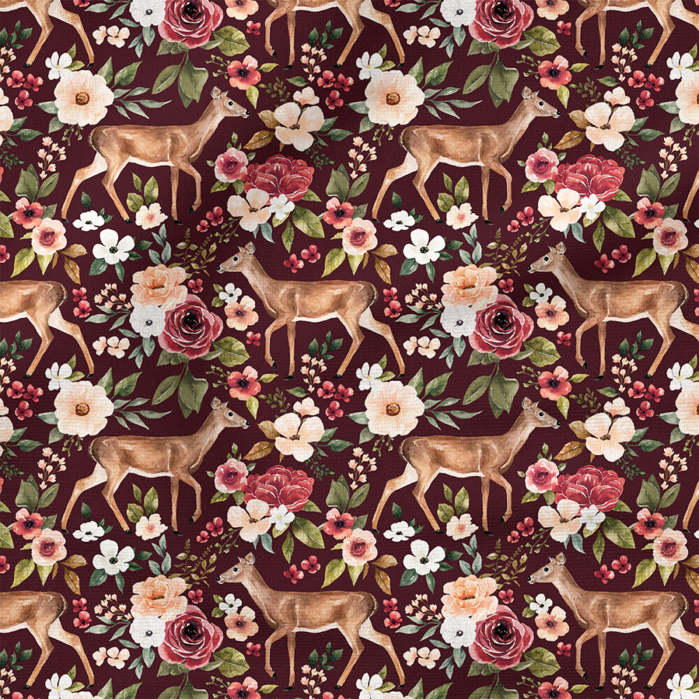 Deer Floral (Maroon) | Animals