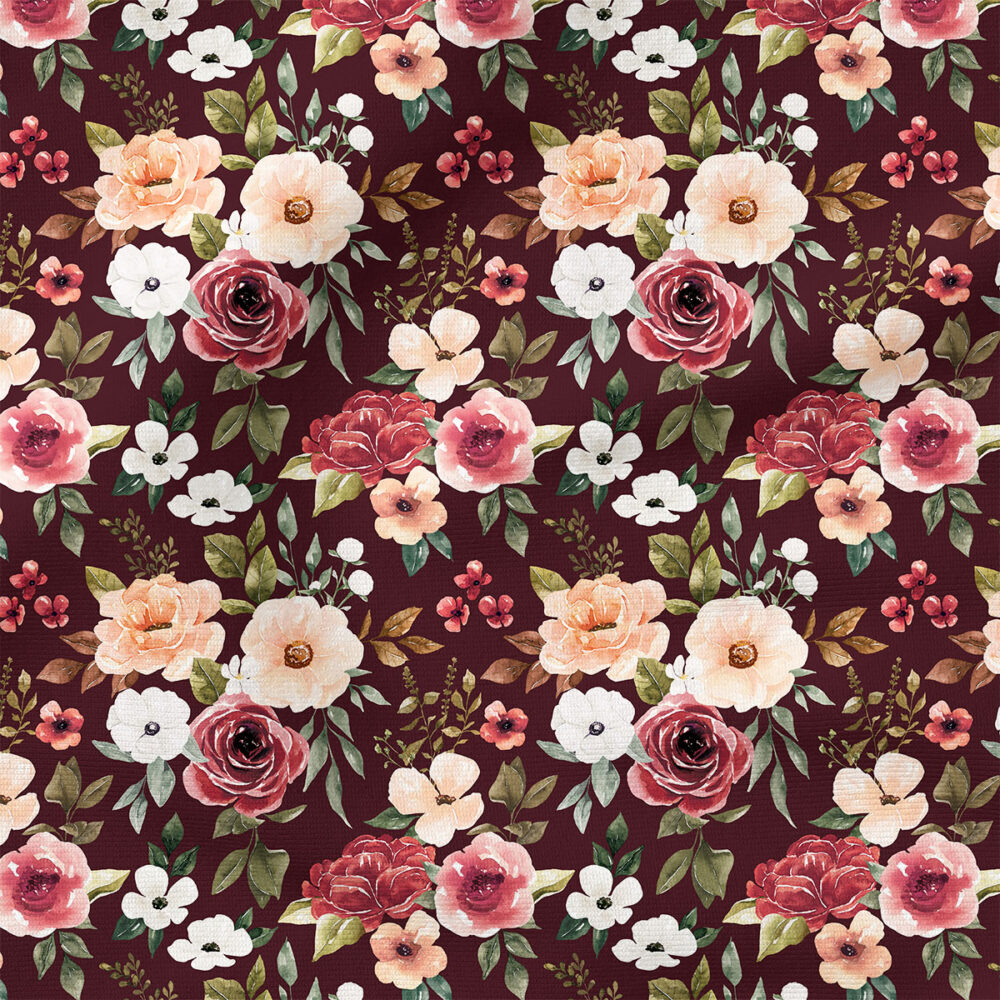 Felicity Floral (Maroon) | Botanical Fabric Design | Cate and Rainn