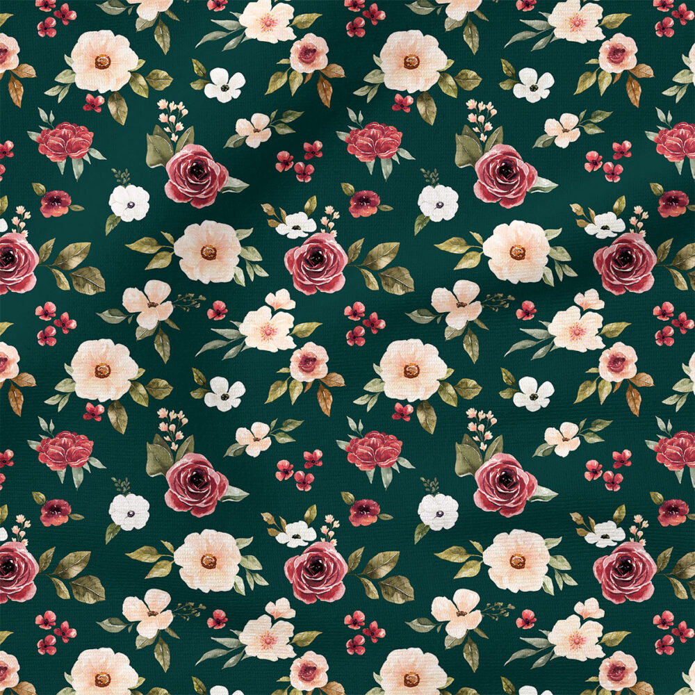 Flowers (Emerald) | Botanical Fabric Design | Cate and Rainn