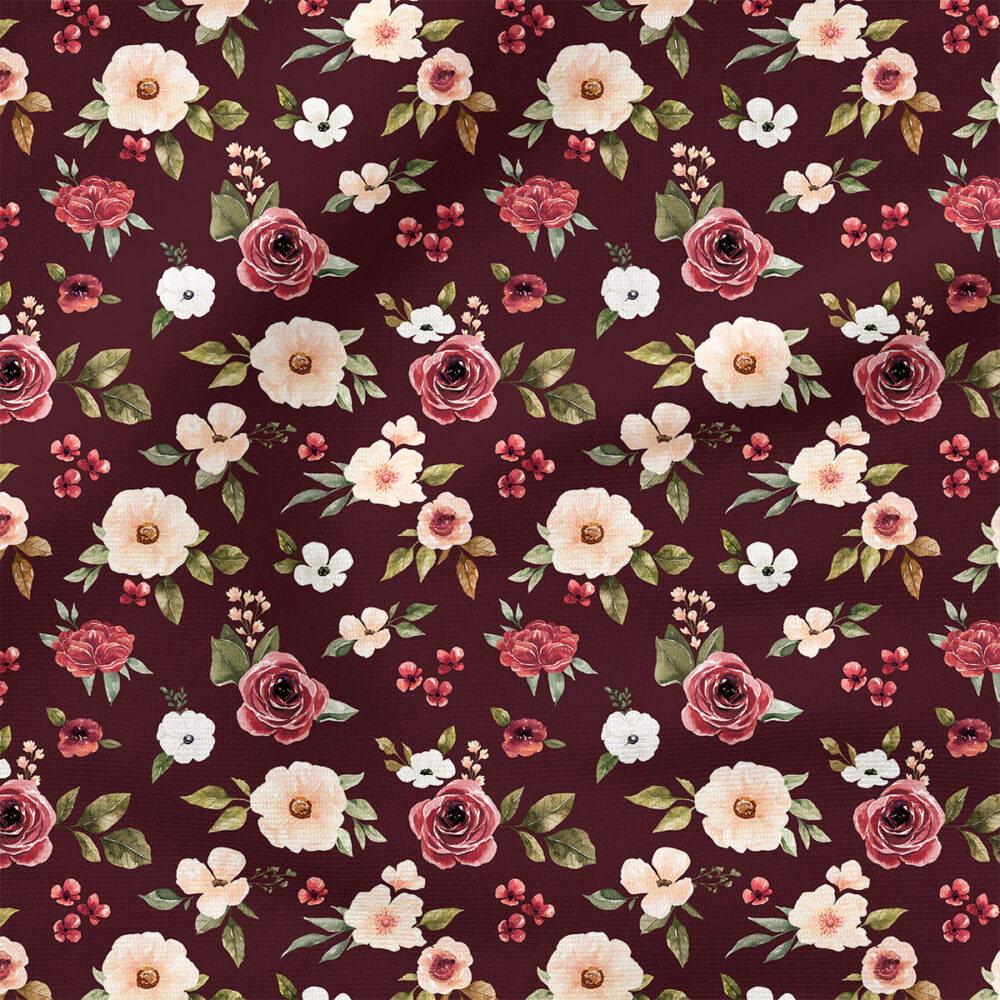 Flowers (Maroon) | Botanical Fabric Design | Cate and Rainn