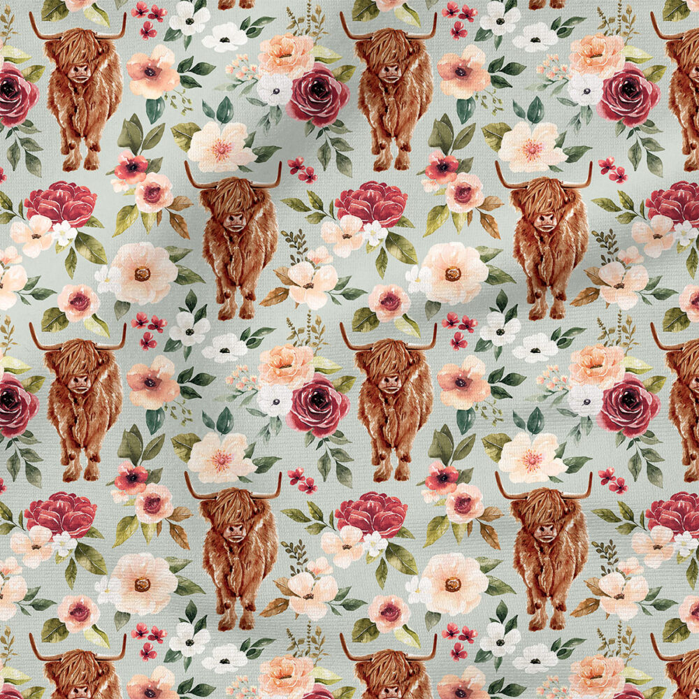 Highland Cow Floral (Blue) | Animals